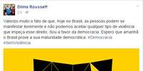 <p>"Espero que amanhã o Brasil prove a sua maturidade democrática", escreveu Dilma</p>  Foto: Facebook / Reprodução