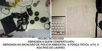 Ladrão se arrependeu e devolveu os pertences  Foto: Facebook / Reprodução