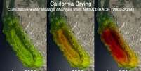 Nas imagens capturadas pelo cientista com satélites da Nasa, é possível ver a evolução da seca no estado nos últimos anos no estado da Califórnia  Foto: Mashable / Reprodução