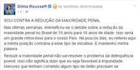 <p>"Lugar de meninos e meninas é na escola", disse Dilma Rousseff</p>  Foto: Facebook / Reprodução