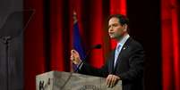 Senador republicano, Marco Rubio, discursa durante evento em Nashville, Tennessee, em 10 de abril  Foto: Harrison McClary / Reuters