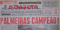 Primeira página do jornal A Gazeta Esportiva retrata a conquista palmeirense no Paulista de 1959  Foto: Gazeta Press