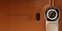 Convite de lançamento do LG G4 mostra a traseira do celular baseada em couro marrom  Foto: LG / Divulgação