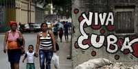 Cubanos caminham próximo a um grafite em Havana, em 11 de abril  Foto: Enrique de la Osa / Reuters