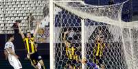 Jogadores do Guaraní comemoram ao verem a bola nas redes em frango de Cássio  Foto: Jorge Adorno / Reuters