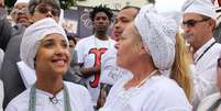 Menina vítima de pedrada participa de manifestação no RJ  Foto:  Luiz Souza / Futura Press