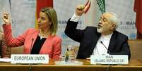 O chefe da diplomacia europeia , Federica Mogherini (esquerda) e ministro das Relações Exteriores do Irã, Mohammad Javad Zarif , participar de uma conferência sobre o programa nuclear do Irã em Viena  Foto: EFE