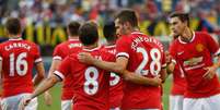 Morgan Schneiderlin comemora gol decisivo para o Manchester United  Foto: Otto Greule Jr/Bongarts / Getty Images