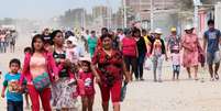 Simulação de evacuação de moradores na cidade de Piura, no Peru  Foto: EFE