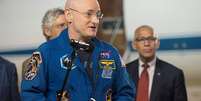 O astronauta em seu discurso em Ellington, Houston  Foto: EFE