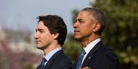Primeiro-ministro do Canadá, Justin Trudeau, e o presidente dos EUA, Barack Obama, durante a cerimônia de boas-vindas na Casa Branca.  Foto: Jim Lo Scalzo / EFE