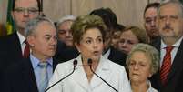 Dilma Rousseff em pronunciamento após afastamento.  Foto: Elza Fiuza / Agência Brasil