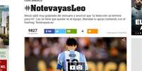 Jornal esportivo "Olé" está promovendo a hashtag #NotevayasLeo em apoio à permanência do craque na seleção argentina  Foto: Reprodução/Olé