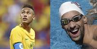 A esquerda na imagem, Neymar, capitão da Seleção Olímpica de futebol masculino. À direita, Michael Phelps, na piscina da Olimpíada da Rio 2016  Foto: Getty Images 