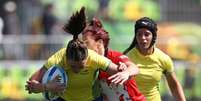 Brasileiras durante o jogo de Rugby 7 feminino contra a Grã-Bretanha no primeiro dia da Rio 2016  Foto: David Rogers / Getty Images
