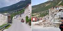 Imagens mostram o antes e depois do terremoto no vilarejo de Pescara del Tronto  Foto: Google/EPA/BBCBrasiol.com