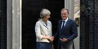  Theresa May recebe em Londres Donald Tusk, presidente do Conselho Europeu  Foto: Getty Images