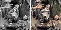 Prisioneiros são libertados do campo de concentração de Wöbbelin, em abril de 1945 (Foto original: Arquivo Nacional dos EUA)  Foto: BBC / BBC News Brasil