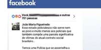 Soldado punido por 'desrespeitar instituição' disse à BBC Brasil que 'nossa conduta tem reflexos diretos no tratamento ao povo': 'Um PM que dorme em ambiente inóspito, que come mal, que é mal tratado, é uma bomba prestes a estourar em cima do povo'  Foto: Facebook/reprodução