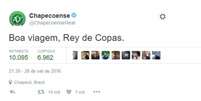 Chapecoense provoca argentinos após classificação  Foto: Reprodução/Twitter / LANCE!