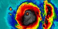 Imagem do furacão Matthew durante passagem pelo Haiti: a similaridade com um crânio humano assustou muita gente e viralizou na internet   Foto: Nasa