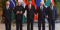 Os respectivos representantes do bloco dos Brics: Michel Temer (Brasil), Narenda Modi (Índia), Xi Jinping (China), Vladimir Putin (Rússia) e Jacob Zuma (África do Sul)  Foto: European Photopress Agency