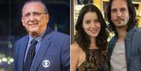 Galv&atilde;o Bueno, principal locutor esportivo da Globo, e casal da novela Rock Story (Fotos: Divulga&ccedil;&atilde;o/TV Globo)  Foto: Sala de TV
