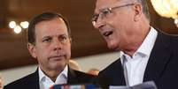 O prefeito João Doria e o governador Geraldo Alckmin durante coletiva no Palácio dos Bandeirantes, em São Paulo.  Foto: Renato S. Cerqueira/Futura Press