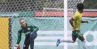 Prass e Zé Roberto em jogo-treino do Palmeiras  Foto: Agência Palmeiras / LANCE!