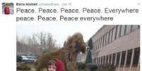 'Paz. Paz. Paz. Paz. Em todos os lugares, paz. Paz. Paz em todos os lugares'. Desde que chegou à Turquia, a conta de Bana no Twitter se transformou em uma série de apelos pela paz na Síria  Foto: Twitter de Bana Alabed / BBC News Brasil