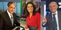 William Bonner, do 'Jornal Nacional', Adriana Ara&uacute;jo, do 'Jornal da Record' e Ricardo Boechat, do 'Jornal da Band'  Foto: Facebook Globo/Record/Band / Reprodu&ccedil;&atilde;o