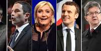 Principais candidatos à Presidência da França, da esquerda para a direita: François Fillon, Benoit Hamon, Marine Le Pen, Emmanuel Macron e Jean-Luc Mélenchon  Foto: Getty Images / BBC News Brasil