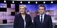 Marine Le Pen e Emmanuel Macron se encontraram em debate na TV.  Foto: Reuters