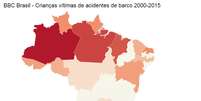 Mapa de mortes de crianças afogadas  Foto: BBC News Brasil