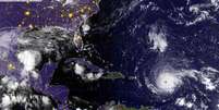 Imagem de satélite mostra o deslocamento do furacão Irma, que se aproxima do Caribe  Foto: Reuters
