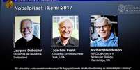 Vencedores do Nobel de Química de 2017, Jacques Dubochet, Joachim Frank e Richard Henderson   TT News Agency/Claudio Bresciani via REUTERS 04/10/2017  Foto: Reuters