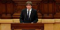 Carles Puidgemont no parlamento regional em Barcelona no dia 10 de outubro de 2017  Foto: BBC News Brasil
