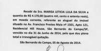 Cópia de recibo de aluguel entregue à Justiça pelo ex-presidente Lula com data de 31 de junho, inexistente no calendário  Foto: Agência Brasil