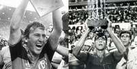 Zico com a taça da Copa União de 1987 / Sport com a taça do Brasileiro de 1987  Foto: Reprodução / LANCE!