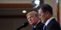 Presidente dos Estados Unidos, Donald Trump, durante coletiva de imprensa conjunta com o presidente sul-coreano, Moon Jae-in, em Seul 07/11/2017 REUTERS/Jung Yeon-Je  Foto: Reuters