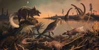 Ilustração de mamíferos na era dos dinossauros  Foto: BBC News Brasil