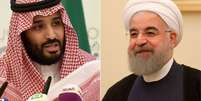 O pr&iacute;ncipe saudita Mohammed bin Salman (&agrave; esq.) e o presidente de Ir&atilde;, Hassan Rouhani   Foto: BBC News Brasil