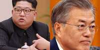 Ditador norte-coreano, Kim Jong-un, e o presidente sul-coreano, Moon Jae-in  Foto: Reuters