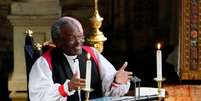 O reverendíssimo bispo Michael Curry, da Igreja Episcopal, fez discurso durante o casamento do Príncipe Harry e Meghan Markle na Capela de São Jorge no Castelo de Windsor, Inglaterra, em 19 de maio de 2018.  Foto:  Owen Humphreys / Reuters