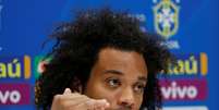 Lateral Marcelo durante entrevista coletiva em Londres
07/06/2018 Action Images via Reuters/Matthew Childs  Foto: Reuters