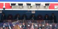 O presidente da Rússia Vladimir Putin (à dir.), assistiu ao jogo de abertura ao lado do presidente da Fifa, Gianni Infantino, e com o príncipe herdeiro da Arábia Saudita, Mohammad bin Salman (à esq.)  Foto: Joosep Martinson / Getty Images