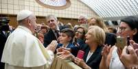 Papa durante uma audiência com a Federação Mestres do Trabalho da Itália, no Vaticano  Foto: ANSA / Ansa - Brasil