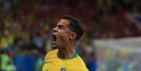 Coutinho comemora gol do Brasil contra a Suíça  Foto: Eduardo Nicolau / Estadão Conteúdo