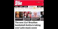 O jornal britânico comparou Anitta a J-Lo  Foto: Reprodução, Daily Star / PurePeople