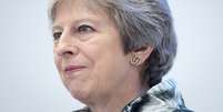 Primeira-ministra britânica, Theresa May, fala durante feira de aviação em Farnborough
16/07/2018 Matt Cardy/Pool via REUTERS   Foto: Reuters